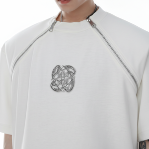 เสื้อยืดคอตตอนผู้ชายทรงโอเวอร์ไซส์ ดีไซน์ซิปคู่ ป้ายโครเมียมแบบกำหนดเอง เสื้อยืดโอเวอร์ไซส์แฟชั่นฤดูร้อน ผ้าฝ้าย 100% - Product Image 2