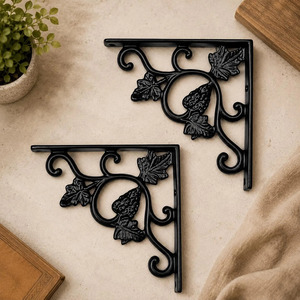 SHUBHAM <b>Black</b> Iron Wall <b>Shelf</b> <b>Bracket</b> Decorative Grapevine Corner Rack Hanging <b>Shelf</b> Fitting for Home Wine Cellar - Product Image 2