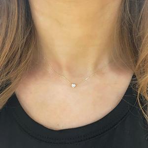 Minimalist Heart Lab Grown Diamond <b>Pendant</b> Necklaces 14k <b>Solid</b> <b>Gold</b> Prong Set Everyday Luxury Dainty Cable Chain Fine Jewelry - Product Image 2