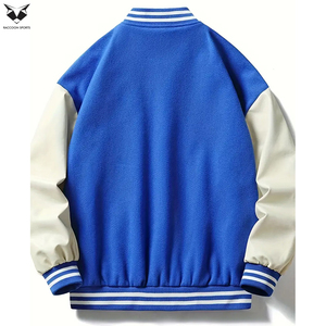 Chaqueta Varsity para Hombre 2026, Color Azul Sólido, Chaqueta Bomber con Parches, Mangas Color Crema, Estilo Urbano, Uniforme de Béisbol - Product Image 2