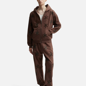 Hoodie personnalisé de luxe en gros, orné de pierres brillantes et de strass surdimensionnés, style streetwear vintage délavé à l'acide, avec fermeture éclair, modèle basique - Product Image 1