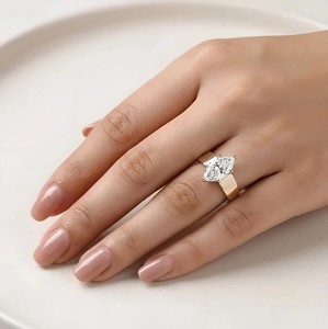Bague solitaire en or massif 10K 14K 18K, couleur DEF, clarté VS VVS, design hollandais antique, diamant de laboratoire taille marquise certifié IGI - Product Image 4