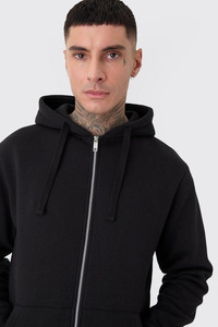 OEM Blank Custom Logo Slim Fit Black Flat Drawstrings Zip <b>up</b> Hoodie 100% Cotton Sports Jogging Personalized Hoodies Men - Product Image 3