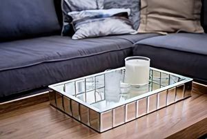 Plateau de rangement rectangulaire décoratif de luxe avec miroir et cadre métallique, plateau personnalisé pour la décoration de la maison et de la table - Product Image 5