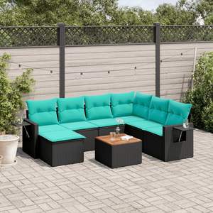 Ensemble de canapés de patio en polyrotin noir, 8 pièces, avec coussins, ensembles de jardin - Product Image 1