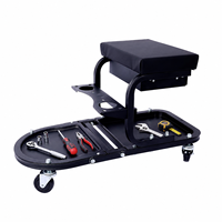 Asiento Mecánico Rodante TWS con Bandeja para Herramientas, Capacidad de 300 lb, Negro Pulido, Giratorio 360°, GAPSTL006