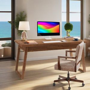 โต๊ะทำงานไม้สำหรับผู้บริหารขนาด 55 นิ้ว พร้อมลิ้นชัก สไตล์โมเดิร์นกลางศตวรรษ เหมาะสำหรับใช้ในบ้านหรือสำนักงาน - Product Image 1