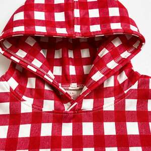 Sudadera con Capucha a Cuadros para Mujer, Personalizada, Roja y Blanca, con Estampado a Cuadros, Informal, de Manga Larga, con Bolsillo Tipo Canguro - Product Image 3