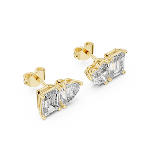 Boucles d'oreilles clous en or 14K 18K avec diamant de laboratoire taille émeraude Toi et Moi, DEF VVS, certifiées IGI, avec accent latéral en forme de cœur, pour mariée, vente en gros - Product Image 3