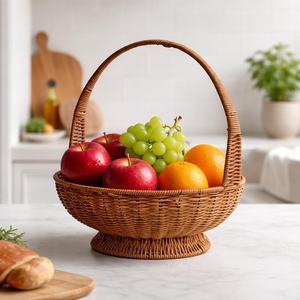 Natural Color Rattan Basket Wood Material with Modern Style Functional Design for <b>Tabletop</b> Kitchenware Home Food <b>Storage</b> - Product Image 2