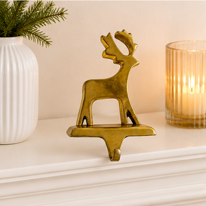 Vintage Solid Brass Reindeer <b>Stocking</b> <b>Holder</b> For Mantle Heavy Duty Weighted Gold Metal Christmas <b>Stocking</b> Hanger For Fireplace - Product Image 4