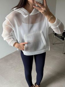 Novedad 2026: Sudadera con Capucha de Manga Corta para Mujer, Estilo Casual de Verano, con Malla de Cristal en Contraste - Product Image 6