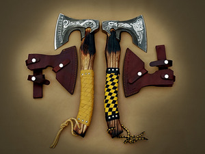 Hand Forged High Carbon Steel Builder's Hatchet Custom OEM Wood Leather Wrap <b>Handle</b> Bearded Head <b>Axe</b> with Leather Sheath - Product Image 2