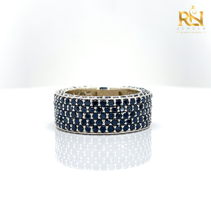Bague large multi-rangs en diamants naturels noirs, pavée, en or massif 9K 14K 18K, bijoux fins - Product Image 1