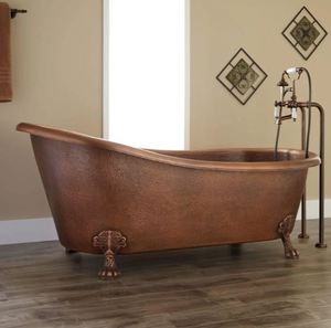 อ่างอาบน้ำทองแดงแบบตั้งพื้น ดีไซน์หรูหรา ลายตอกแบบแฮมเมอร์ พร้อมขาตั้งแบบคลอฟุต - Product Image 3