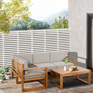 Set di Mobili da Giardino a 5 Posti a Forma di L in Legno con Telaio in Alluminio, Divano Sezionale da Esterno, Tavolino e Cuscini per Conversazioni all'Aperto - Product Image 2