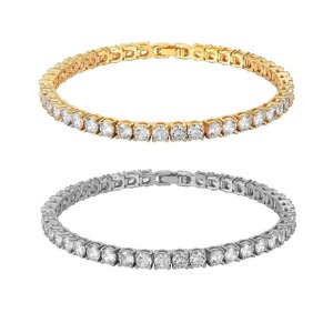 Wholesale 18k Gold Plated Cubic Zirconia Iced Out Cz Tennis Bracelet Stainless Steel Fashion Jewelry Custom Diamond <b>Men</b> Bracelet - Product Image 1
