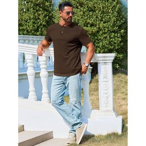 2025, camisetas Waffle Henley para hombre, camiseta informal de manga corta con cuello redondo, camisetas de entrenamiento de playa de verano comprimidas sólidas, pantalla - Product Image 5