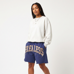 Shorts de survêtement amples pour femme en molleton 100% polyester, avec cordon de serrage, longueur genou, broderie effet usé, pour le sport et l'entraînement - Product Image 6