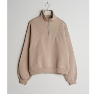Sweat-shirt oversize en molleton blanc pour femme, col montant, manches classiques, couleur unie, respirant, écologique, coupe-vent - Product Image 5