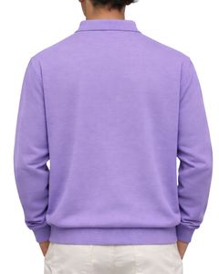 เสื้อโปโลแขนยาวสีลาเวนเดอร์สำหรับผู้ชาย ผ้าคอตตอนผสมเนื้อนุ่ม สวมใส่สบาย คอปกคลาสสิก เหมาะสำหรับฤดูหนาว ผลิตโดยผู้ผลิตเสื้อผ้า - Product Image 2