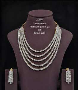 Ensemble collier et boucles d'oreilles en zircone cubique de qualité supérieure 12053, coupe ronde brillante, multicouche, plaqué rhodium, pour mariage et soirée - Product Image 2