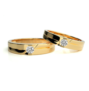 Bagues de couple solitaires diagonales en argent sterling 925 plaqué or - Product Image 1