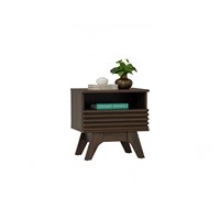 Nuhoom Mesita de Noche Moderna y Clásica de Madera Laminada Color Nogal, Minimalista con 1 Cajón, Mueble Duradero para Dormitorio