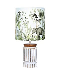 Lámpara de Mesa Vintage con Estampado de Selva, Pantalla de Tela con Volantes, Base de Madera Pulida, Lámpara de Noche Plegable para Hogar, Hotel, Regalo de Inauguración - Product Image 1