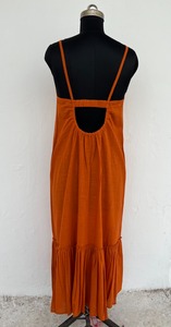 Vestido Maxi de Algodón Color Naranja Rústico, Cuello en V, Sin Mangas, Espalda Descubierta, Estilo Boho, Vestido de Verano para Picnic o Vacaciones - Product Image 6