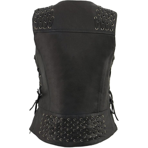 Gilet de moto Samroz Sports pour femme en cuir noir léger avec fermeture éclair inférieure extensible et lacets - Product Image 2