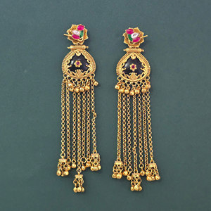 Joyería Hecha a Mano en India, Pendientes de Estilo Antiguo con Baño de Oro Mate 231683 - Product Image 3