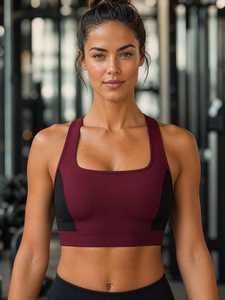 Two-Tone High Impact <b>Racerback</b> Sports <b>Bra</b> for Women - Breathable Gym Workout Yoga Fitness <b>Bra</b> with Custom Logo Option - Product Image 2