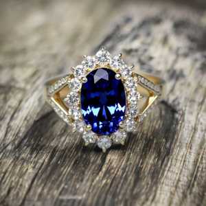 แหวนหมั้นเงินแท้ 925 ชุบทอง 14K ประดับแทนซาไนต์รูปไข่ เครื่องประดับหรูหรา สง่างาม ของขวัญสำหรับผู้หญิง - Product Image 3