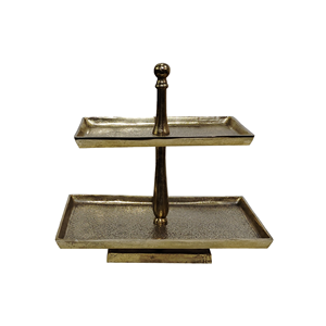 Support à gâteau à 2 niveaux en métal doré, motif floral lotus, en aluminium, pour cupcakes et desserts, plateau de service à étages - Product Image 5
