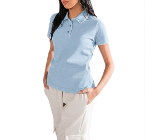 New Design Eco-Friendly Knitted <b>Plain</b> Dyed Women's Polo Shirt Custom Logo High Quality Casual Wear Needle Detection - Product Image 1
