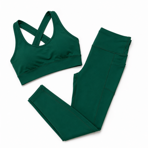Conjunto Deportivo para Mujer, Sujetador Deportivo Cruzado y Leggings de Cintura Alta, Conjunto de Yoga, Ropa Deportiva para Gimnasio y Entrenamiento - Product Image 1