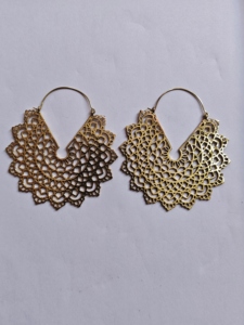 Gold Plated Filigree Lace Hoop <b>Earrings</b> Boho Statement Mandala Ethnic Vintage Style <b>Dangle</b> Jewelry Prehnite IGI Certified - Product Image 1