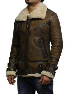 Al por mayor Chaqueta de aviador B3 estilo High Street Fighter para hombre, marrón, de piel de oveja auténtica con forro de borrego, impermeable, con cuello alto - Product Image 2