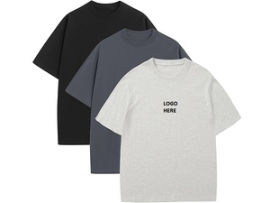 Men's Oversized Heavyweight 100% Cotton Crop T-Shirt Front Blank Regular Sleeve O-Neck Streetwear Custom <b>Logo</b> - Product Image 6