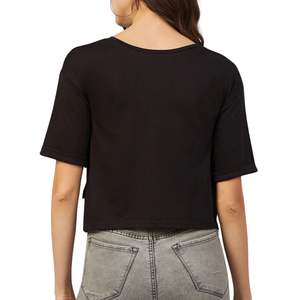 เสื้อยืดครอปแขนสั้นสีดำสำหรับผู้หญิง ผ้าฝ้าย สกรีนโลโก้ได้ สไตล์ลำลอง ใส่ได้ในฤดูร้อน รับผลิตตามแบบ (OEM) ขายส่ง - Product Image 6