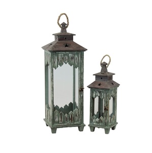 Portavelas de Madera Natural con Paneles de Vidrio y Asa de Cuerda, Decoración Rústica para Bodas - Product Image 1