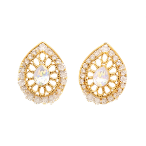 Oval Number Patterned Charm Stud Earrings-Gold Plated Zinc Alloy with Opal Pearl Diamond Accents - Product Image 2