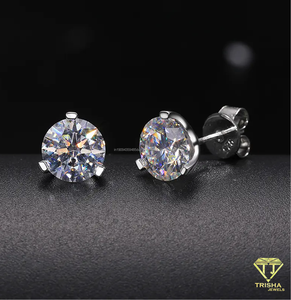 Pendientes redondos de diamante moissanita, plata 925, joyería fina elegante y brillante para mujer, venta al por mayor, regalo al por menor - Product Image 2