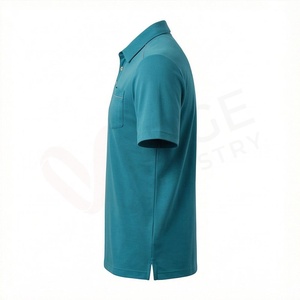 <b>Men's</b> Teal Short Sleeve <b>Polo</b> <b>Shirt</b> <b>With</b> Chest <b>Pocket</b> Casual Knitted Solid Design Regular Fit - Product Image 3