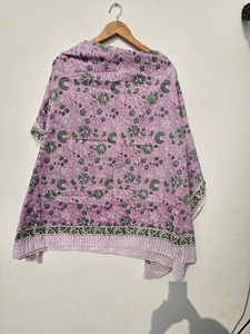 Hand Block Print Cotton <b>Sarong</b> Pareo Pink Green Floral Beach Wrap Lightweight Boho Botanical Cover Up Women Hand Block Print Pin - Product Image 3