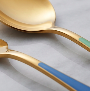 Glam Gold Flatware Set With Colorful Handles Dishwasher Safe Wedding Tableware Metal Cutlery Spoon <b>Knife</b> <b>Fork</b> - Product Image 2
