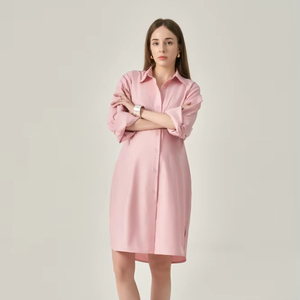 Vestido camisero tejido de verano para mujer, con botones, cuello vuelto, tela transpirable, cintura holgada, estilo minimalista - Product Image 1