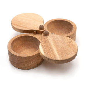 Fast Selling Exclusive Square Durable Wooden Condiment Keeper Includes Handy Bamboo Serving Salt <b>Box</b> Spoon Spice Seasonings - Product Image 2
