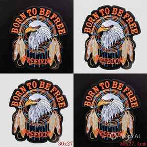 Patch brodé grand format « Born to be free » Aigle de la liberté pour motard, idéal pour vêtements, vestes en cuir, à thermocoller, motifs drapeau - Product Image 5